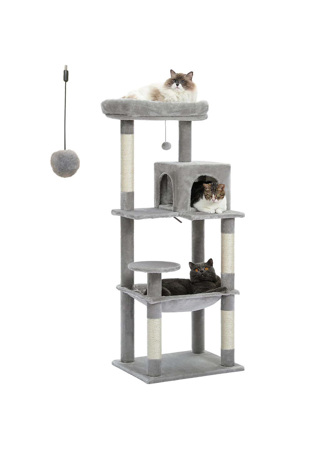 Indoor Cat Tree 56", 5-Level with Sisal Posts, Hammock, Condo & Top Perch