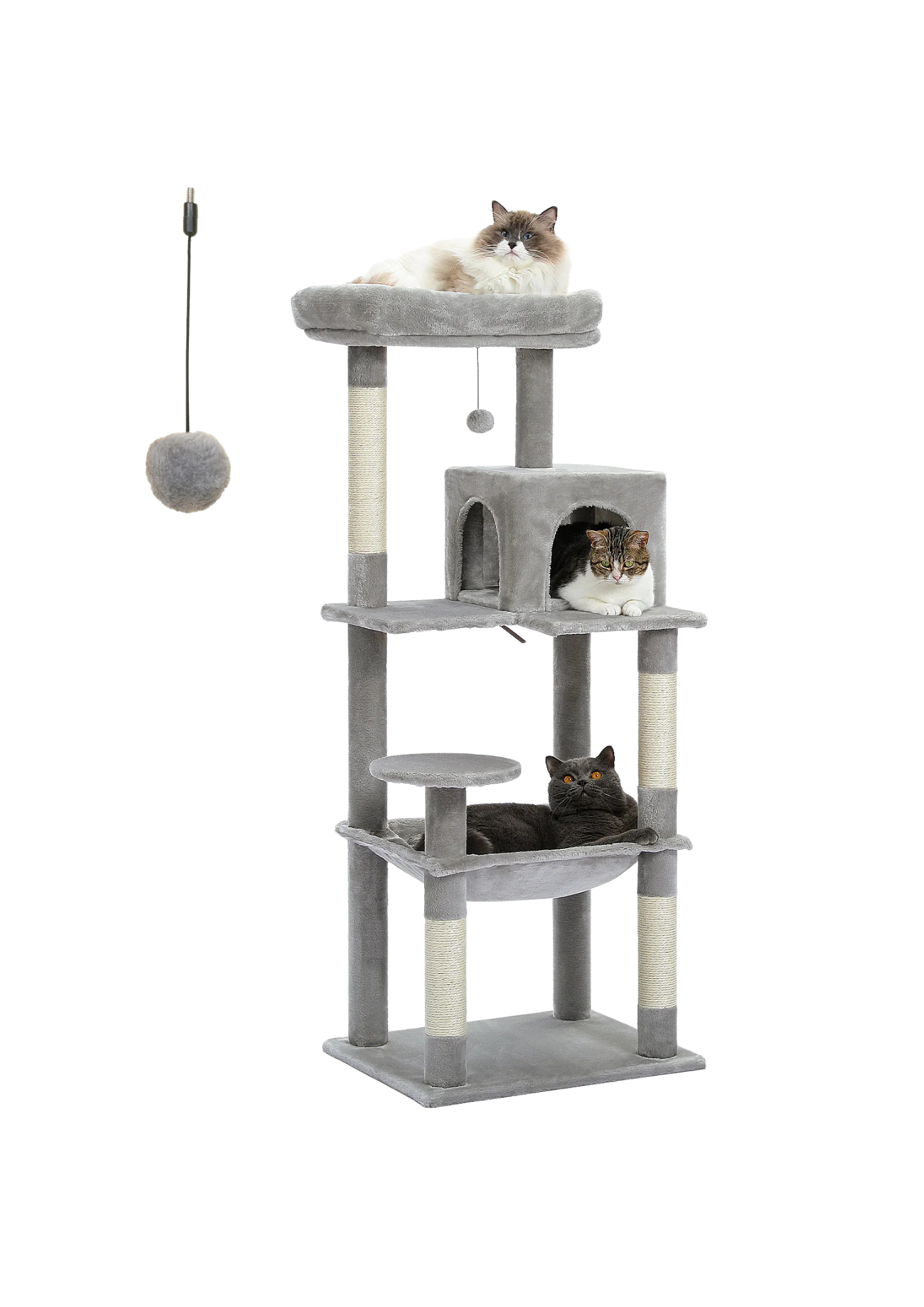 Indoor Cat Tree 56", 5-Level with Sisal Posts, Hammock, Condo & Top Perch