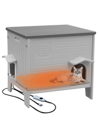 Heated Cat House 27", Weatherproof with Adjustable Heating Pad, Escape Door & Curtains