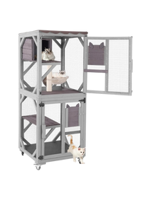 Catio Tower on Wheels 62.8", 4-Tier with Condo, Hammock & Window Access