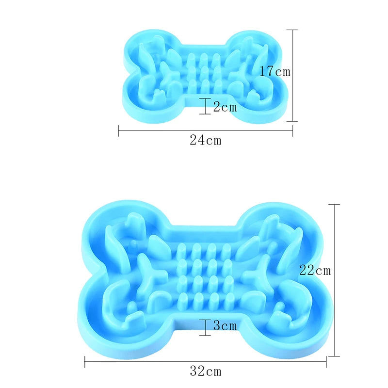 Slow Dog Feeder Bone-Shaped Silicone Maze Bowl, Anti-Gulping & Anti-Choke, Non-Slip