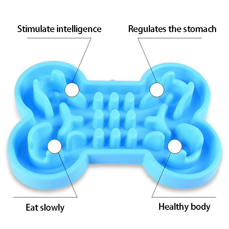 Slow Dog Feeder Bone-Shaped Silicone Maze Bowl, Anti-Gulping & Anti-Choke, Non-Slip