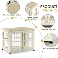 Dog Crate Furniture 27", Wood & Iron with Double Doors, 6 Slide Locks & Adjustable Feet