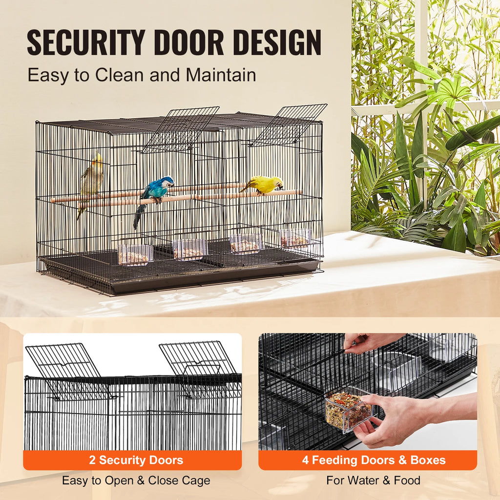 Bird Cage 30", Stackable Steel Flight Cage with Side Carry Handles & Slide-Out Tray