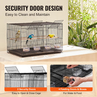 Bird Cage 30", Stackable Steel Flight Cage with Side Carry Handles & Slide-Out Tray