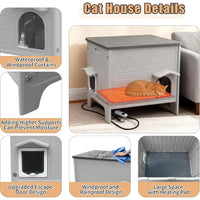 Heated Cat House 27", Weatherproof with Adjustable Heating Pad, Escape Door & Curtains