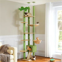 Cat Tree Floor to Ceiling 93"-101", Wooden Tower with Hammock, Condo & Sisal Posts