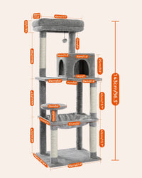 Cat Tree 143cm, 5-Level with Sisal Posts, Hammock, Condo & Top Perch