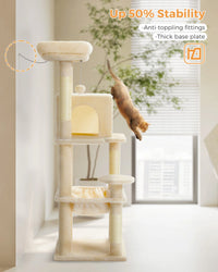 Cat Tree 143cm, 5-Level with Sisal Posts, Hammock, Condo & Top Perch