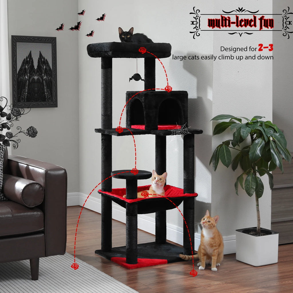 Cat Tree 143cm, 5-Level with Sisal Posts, Hammock, Condo & Top Perch