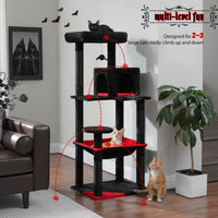 Cat Tree 143cm, 5-Level with Sisal Posts, Hammock, Condo & Top Perch