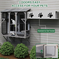 Window Catio 68", Solid Wood with 4 Platforms, Fine Mesh & Lockable Doors