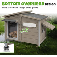 Outdoor Dog House 34", Fir Wood with Chew-Resistant Alloy Frame, Flip-Up Window & Removable Floor