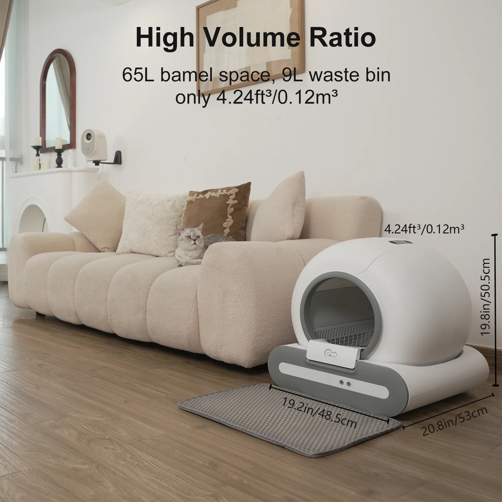 Automatic Litter Box 65L, Self-Cleaning Enclosed Drum with App Control & Low Entry