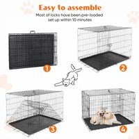 Dog Crate 36"–48", Folding Metal Wire with Double Doors, Divider Panel & Leak-Proof Tray