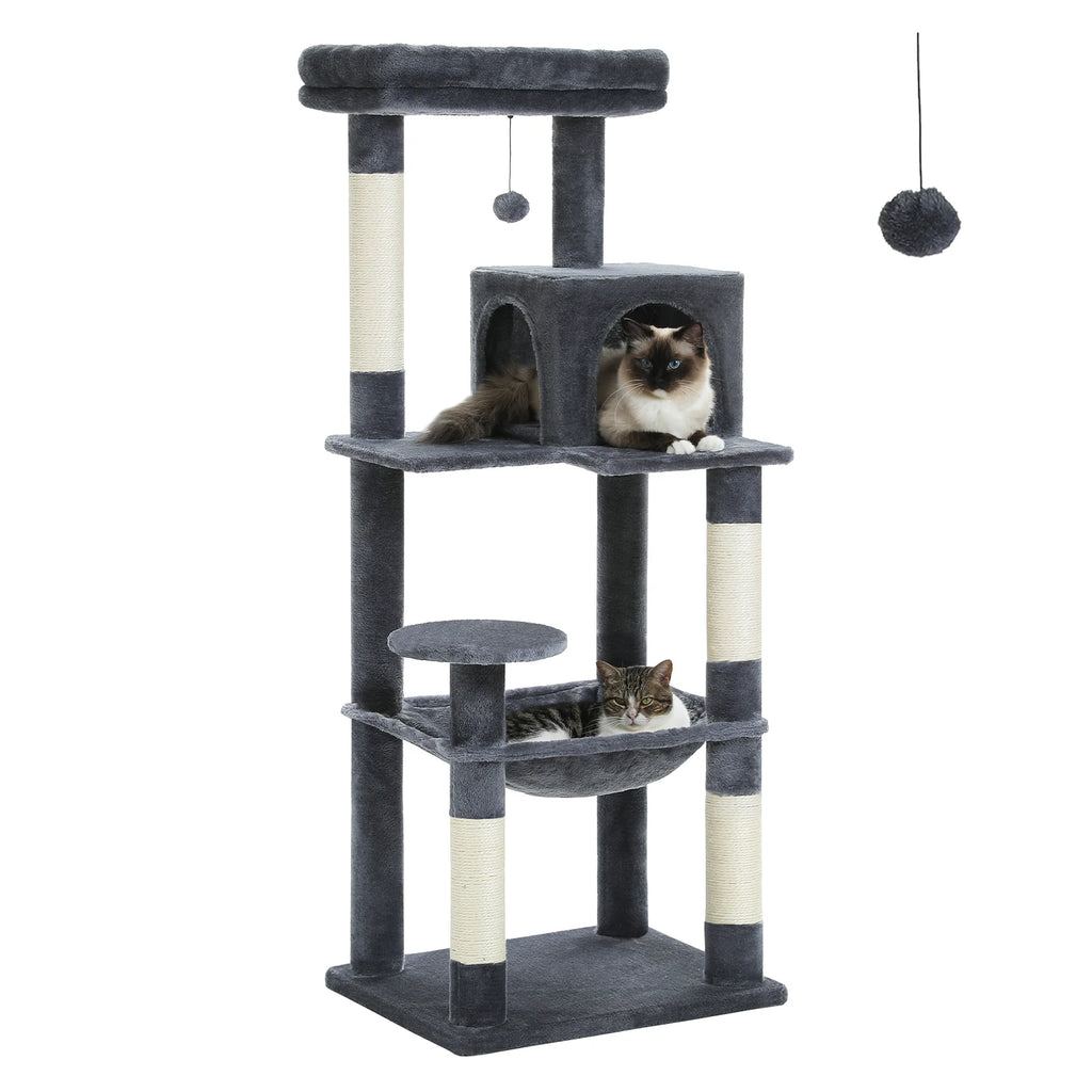 Cat Tree 143cm, 5-Level with Sisal Posts, Hammock, Condo & Top Perch