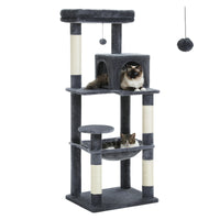 Cat Tree 143cm, 5-Level with Sisal Posts, Hammock, Condo & Top Perch