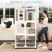 Catio on Wheels 63", Wooden with 3 Platforms, Capsule Bed & Window Access