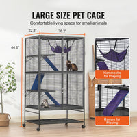 Rolling Small Animal Cage, Multi-Level Metal Critter Cage with Platforms, Ramps, Pull-Out Tray & Lockable Casters — 5 Sizes