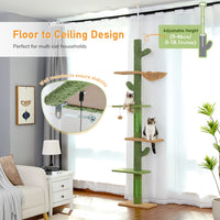 Cat Tree Cactus Floor to Ceiling 90"–108", 5 Levels with Sisal & Hammock