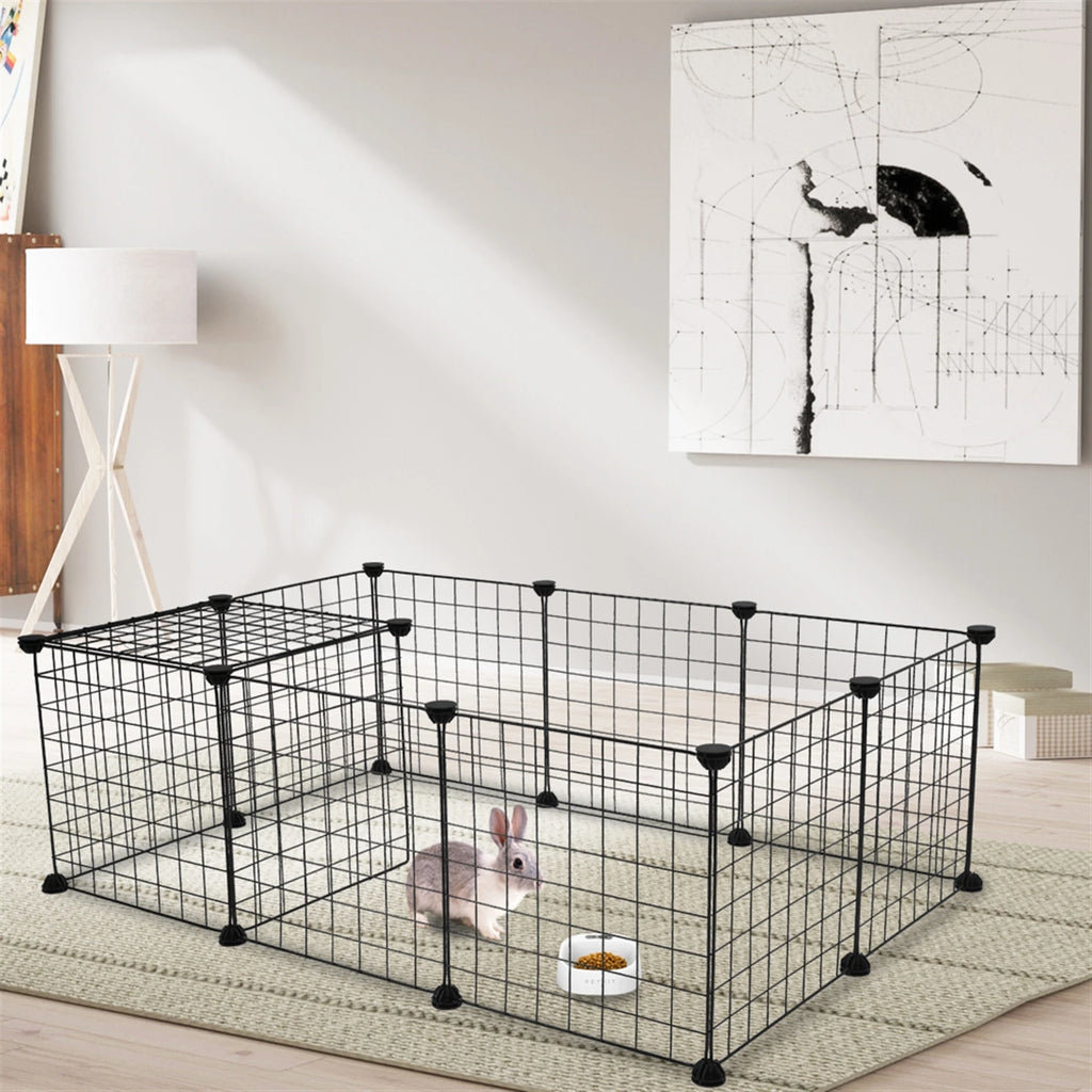 Small Animal Playpen 56" × 28", 14" Metal Wire Panels, Portable & Reconfigurable — Indoor Yard Fence for Rabbits & Guinea Pigs