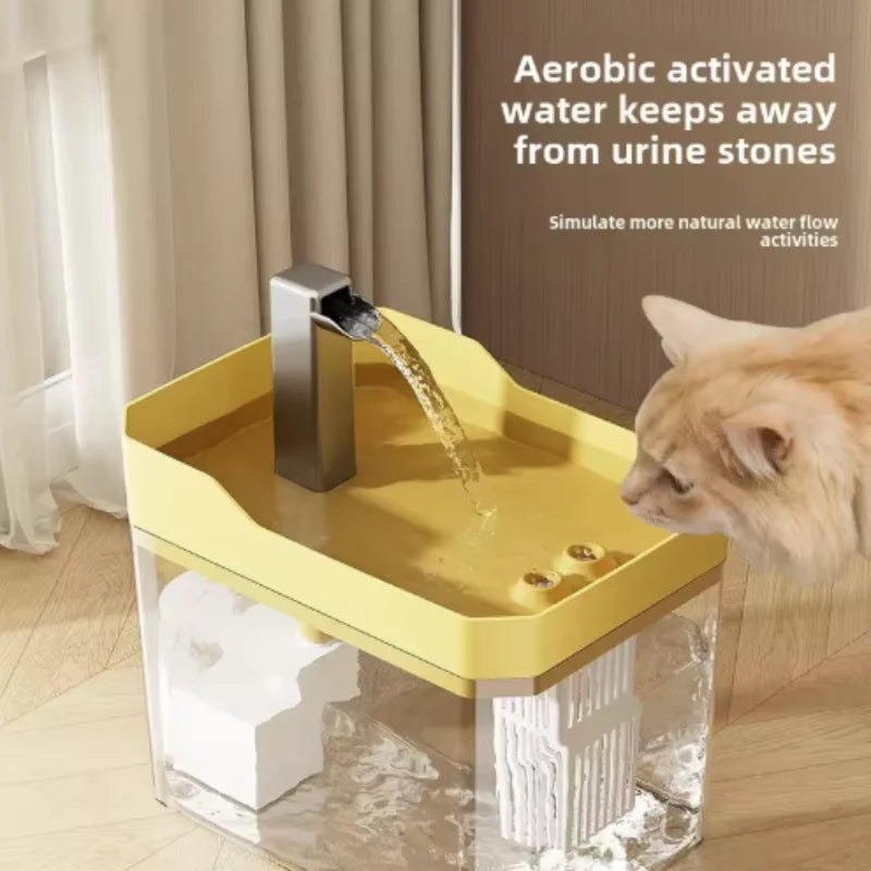 Cat Water Fountain 1.5L, Transparent Tank with Raised Faucet Spout, Filter & Anti-Dry-Burn Pump