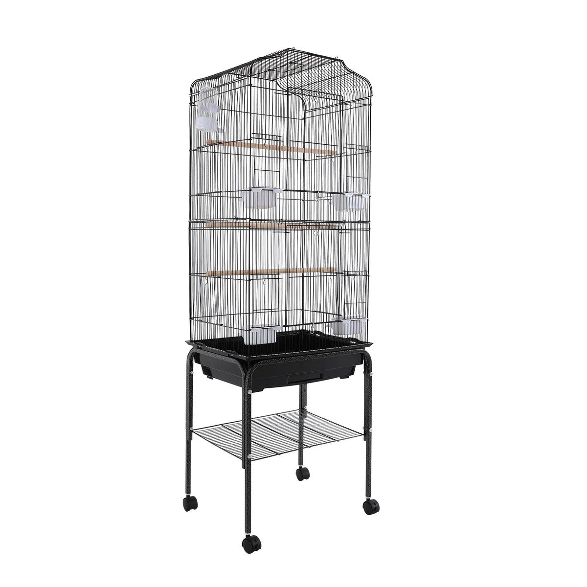 Bird Cage 54", Slim Steel Flight Cage for Cockatiels & Small Parrots with Lockable Door, Rolling Stand & Storage Shelf