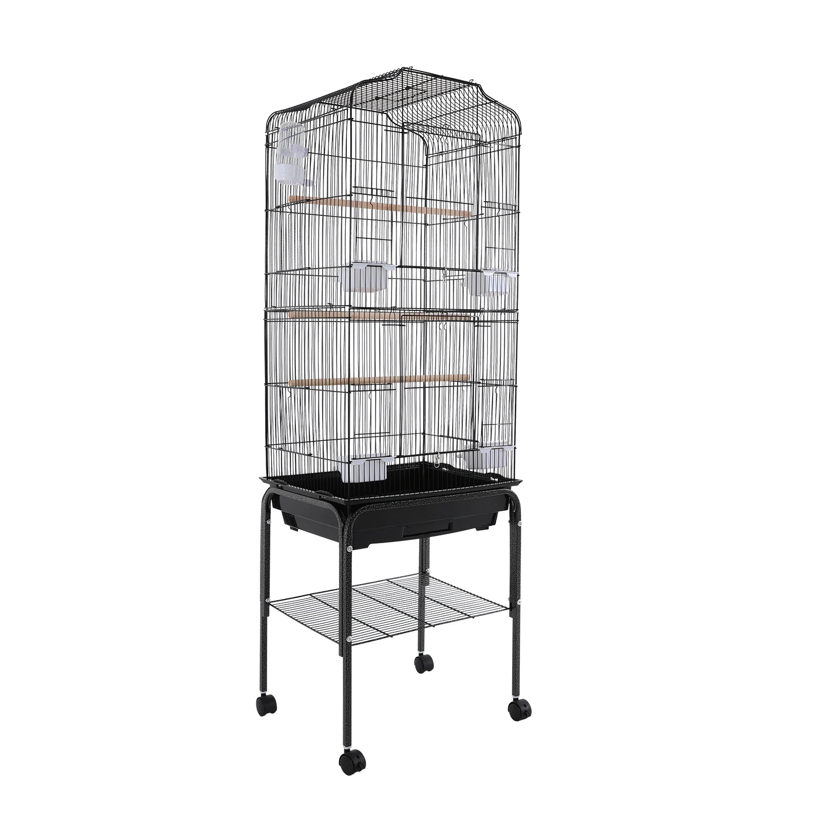 Bird Cage 54", Slim Steel Flight Cage for Cockatiels & Small Parrots with Lockable Door, Rolling Stand & Storage Shelf