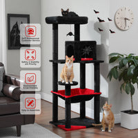 Cat Tree 143cm, 5-Level with Sisal Posts, Hammock, Condo & Top Perch