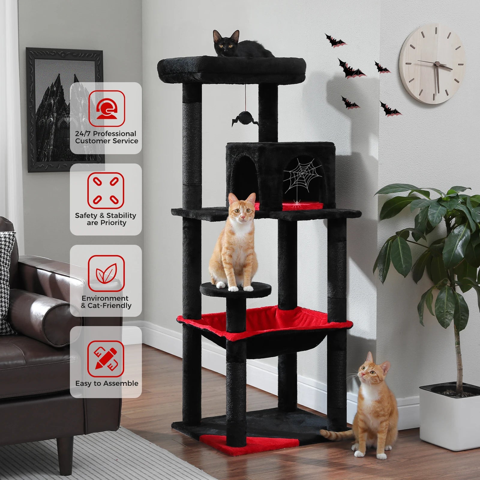 Cat Tree 143cm, 5-Level with Sisal Posts, Hammock, Condo & Top Perch