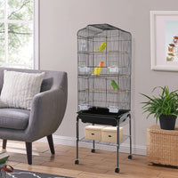Bird Cage 54", Slim Steel Flight Cage for Cockatiels & Small Parrots with Lockable Door, Rolling Stand & Storage Shelf