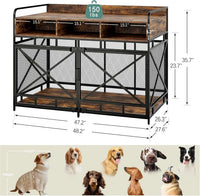 Dog Crate  48", Heavy-Duty Wood & Steel with Chew-Proof Mesh, Storage Compartments & Double Doors