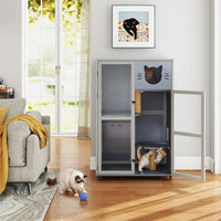 Cat House on Wheels 51", Solid Pine Villa with Condo, Sisal Posts & Litter Area
