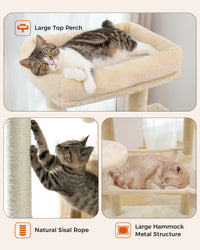 Cat Tree 143cm, 5-Level with Sisal Posts, Hammock, Condo & Top Perch