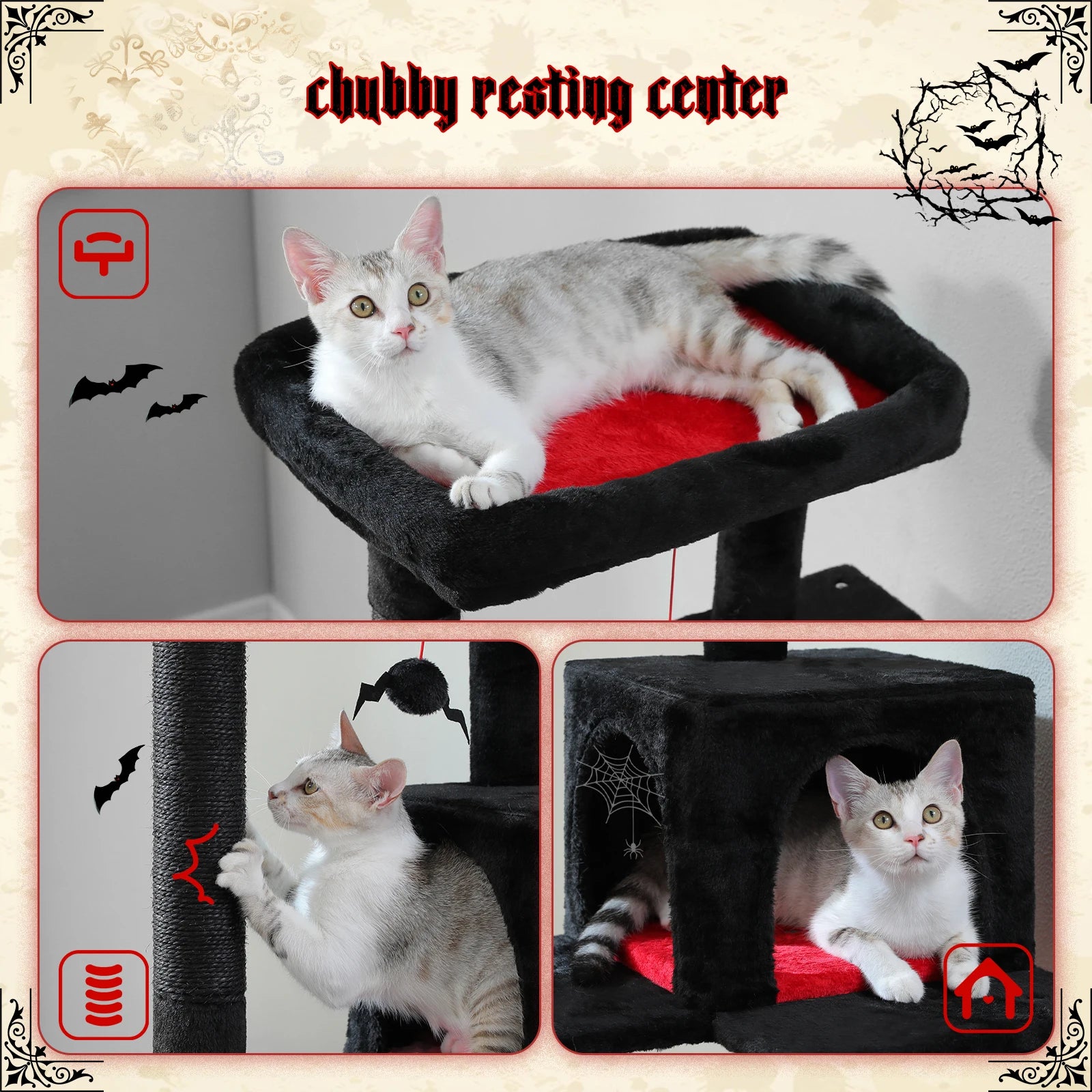 Cat Tree 143cm, 5-Level with Sisal Posts, Hammock, Condo & Top Perch