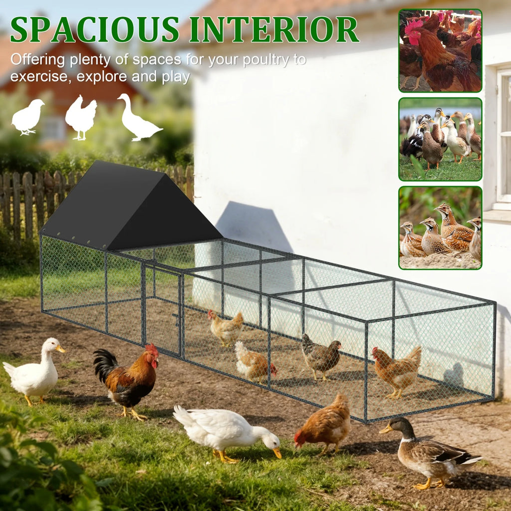 Chicken Coop Run 125", Metal Tunnel Pen with Nylon Netting, Waterproof Cover & Ground Pegs