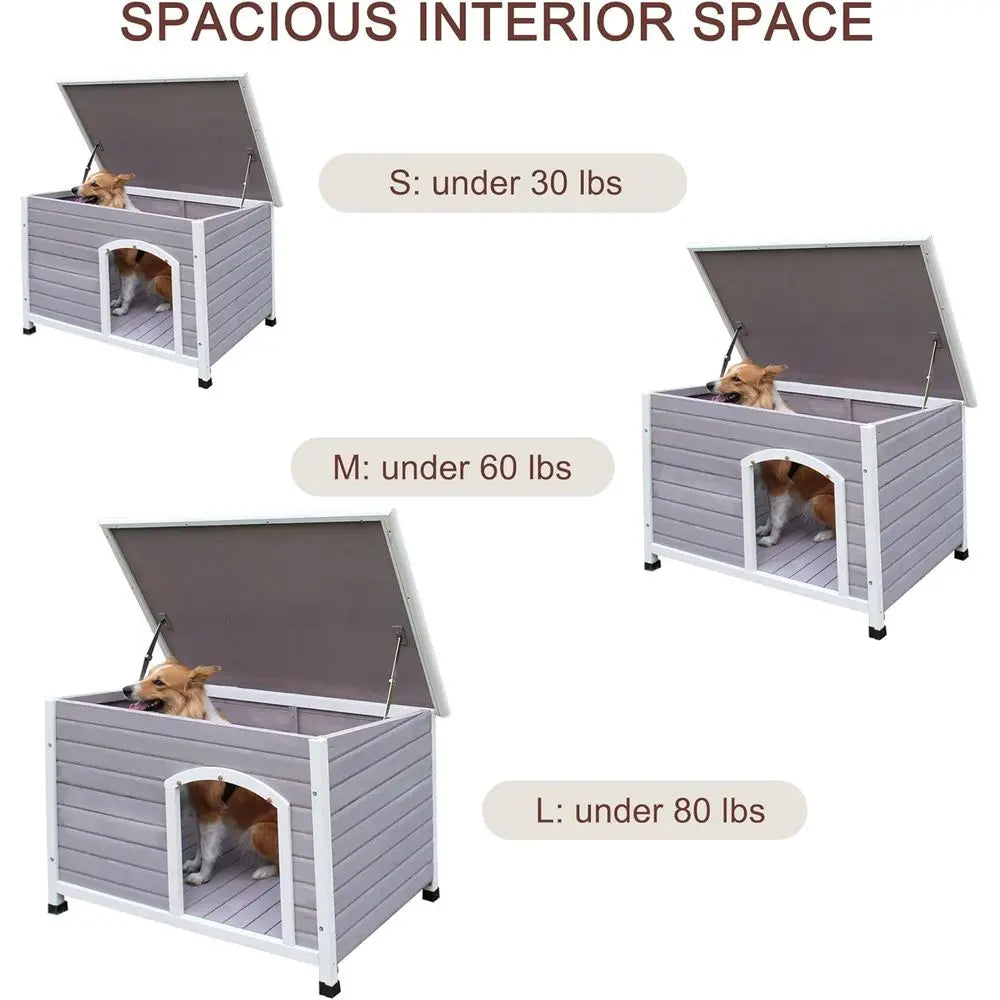 Outdoor Dog House 44", Wood with Openable Roof, Removable Window, PVC Door Curtain & Raised Floor