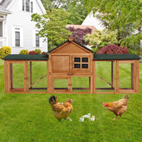 2-Story Rabbit Hutch 82.7", Outdoor Wood Cage with Double Side Runs, Pull-Out Tray, Ramps & Waterproof Roof