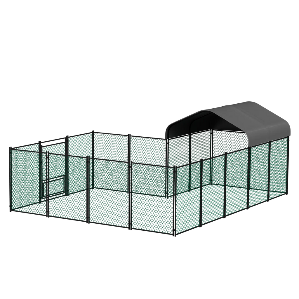 Walk-In Chicken Coop Run 12.9 × 10.2 ft, Galvanized Steel Pen with Waterproof Cover, Lockable Door & Ground Stakes