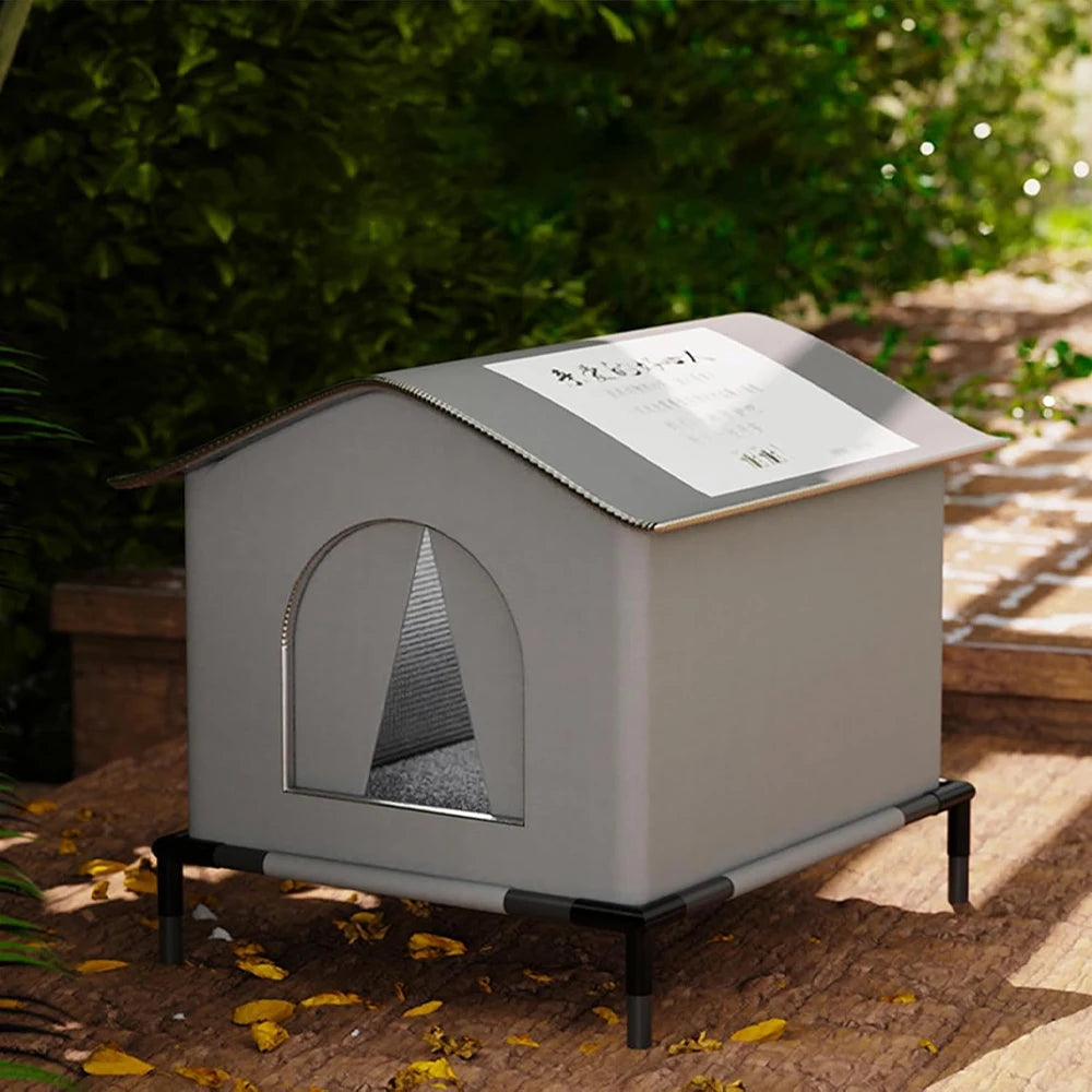Cat House Outdoor 13"–16.5", Waterproof Elevated Shelter with Reversible Mat
