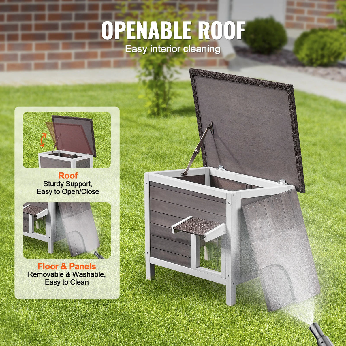 Insulated Cat House 24", Cedar with Foam Insulation, Sloped Roof & Door Curtain