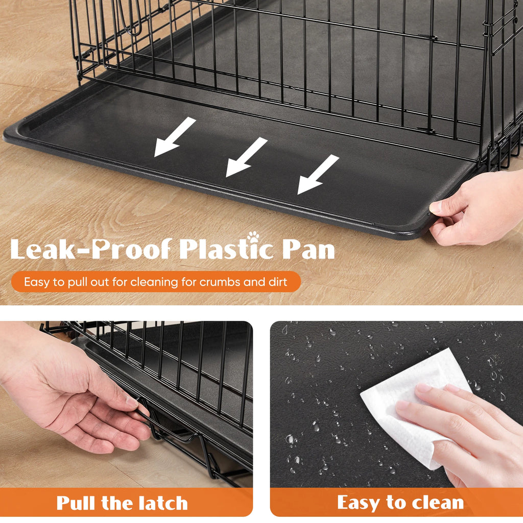 Dog Crate 36"–48", Folding Metal Wire with Double Doors, Divider Panel & Leak-Proof Tray
