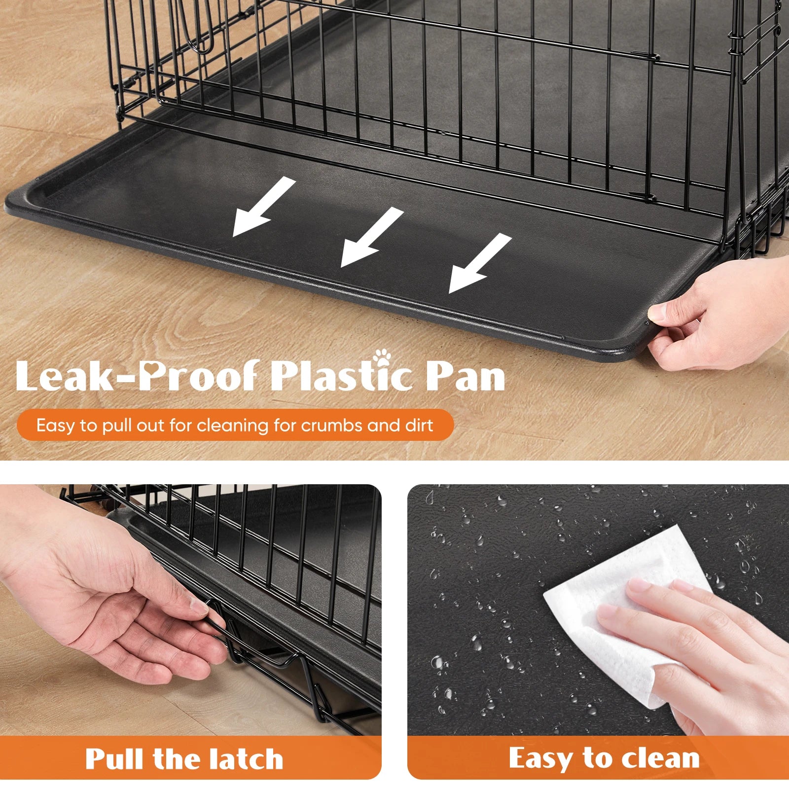 Dog Crate 36"–48", Folding Metal Wire with Double Doors, Divider Panel & Leak-Proof Tray