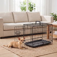 Folding Dog Crate 18", Metal Wire with Slide-Bolt Latch, Removable Tray & Carry Handle