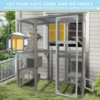Catio Walk-In 67.7", Fir Wood with 5 Platforms, 2 Napping Houses & Window Access