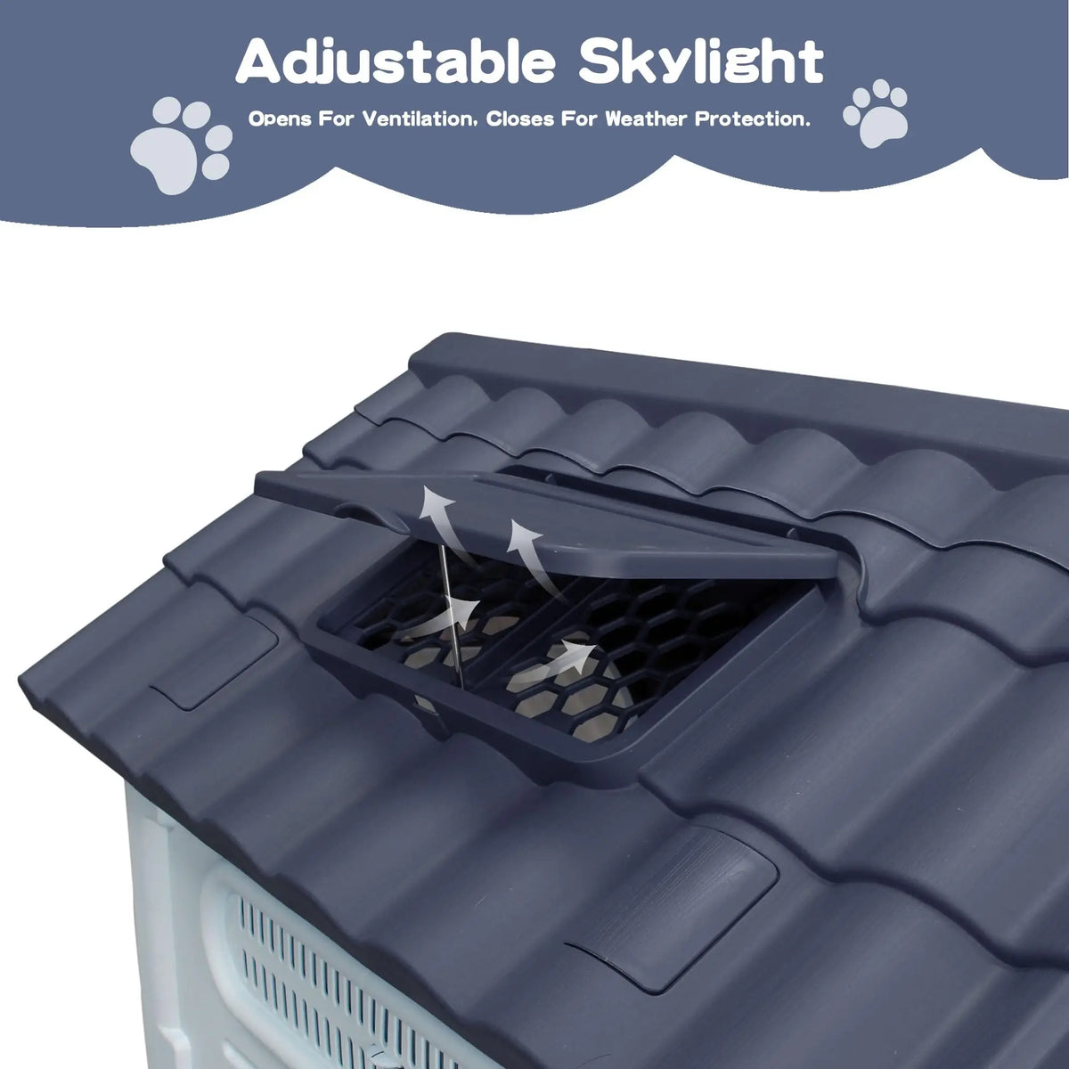 Outdoor Dog House 39", Waterproof Plastic Shelter with Openable Roof, Vent Windows & Raised Floor