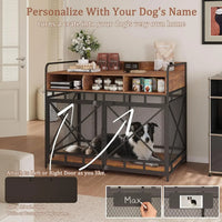 Dog Crate  48", Heavy-Duty Wood & Steel with Chew-Proof Mesh, Storage Compartments & Double Doors
