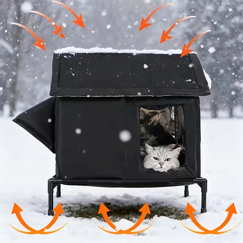 Insulated Cat House 22", Waterproof Oxford Tent with Thermal Lining & Elevated Stand
