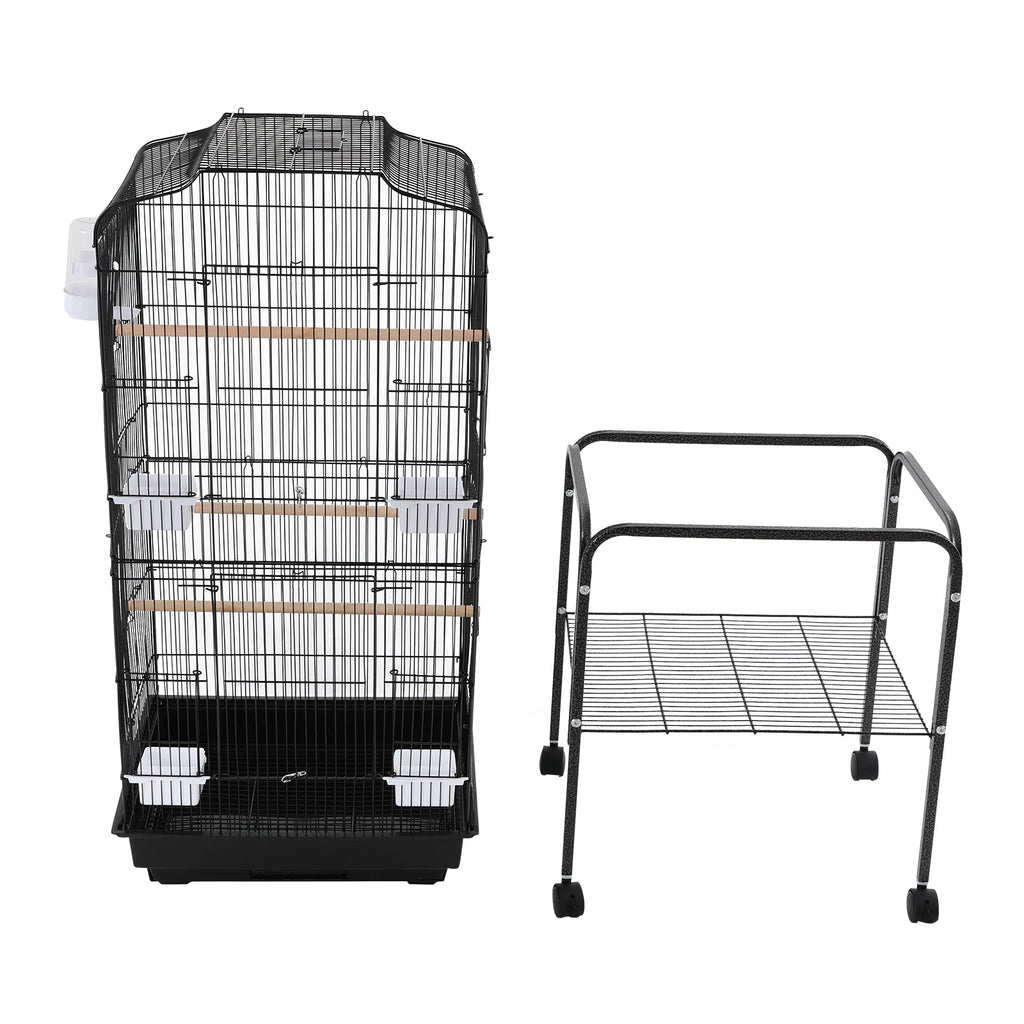 Bird Cage 54", Slim Steel Flight Cage for Cockatiels & Small Parrots with Lockable Door, Rolling Stand & Storage Shelf