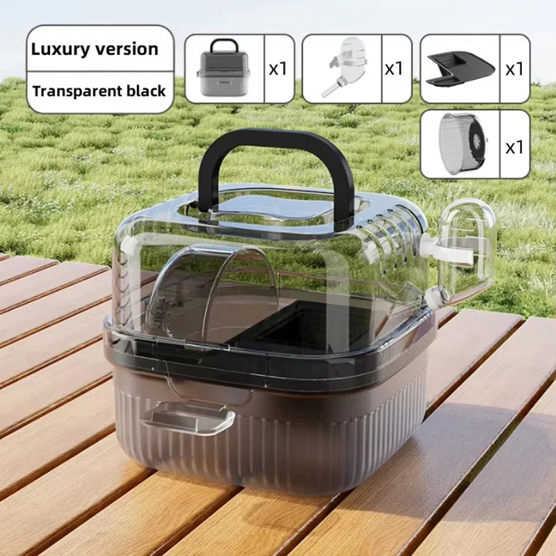 Portable Hamster Travel Carrier 8", Lightweight Breathable Carry Box with Handle & Water Bottle